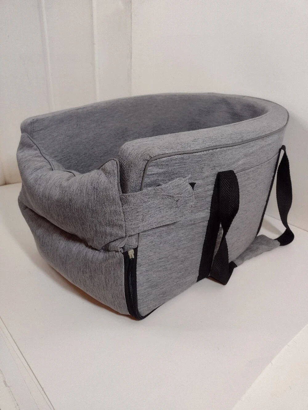 Pet Carrier Gray Travel Carry Bag with Black Straps